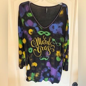 Mardi Gras V-neck Bling Tee - Size XL